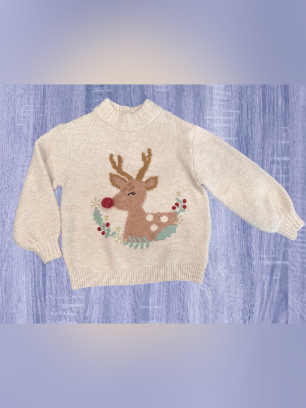 Zara Kids Reindeer Christmas Sweater 4-5Y 110 Cream Holiday Rudolph Knit
